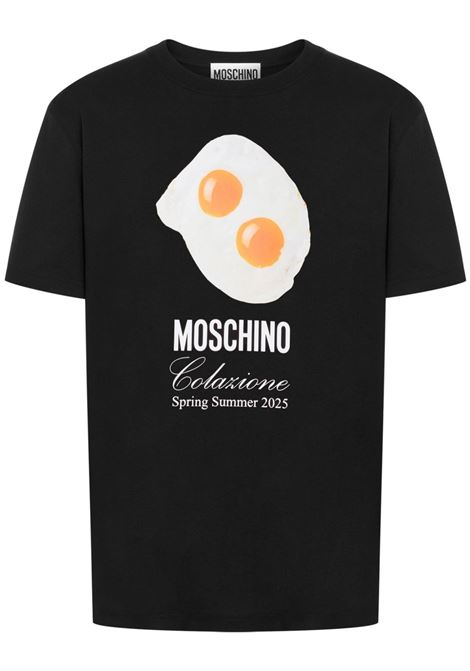t-shirt eggs print uomo nera MOSCHINO | 251ZZ071502411555