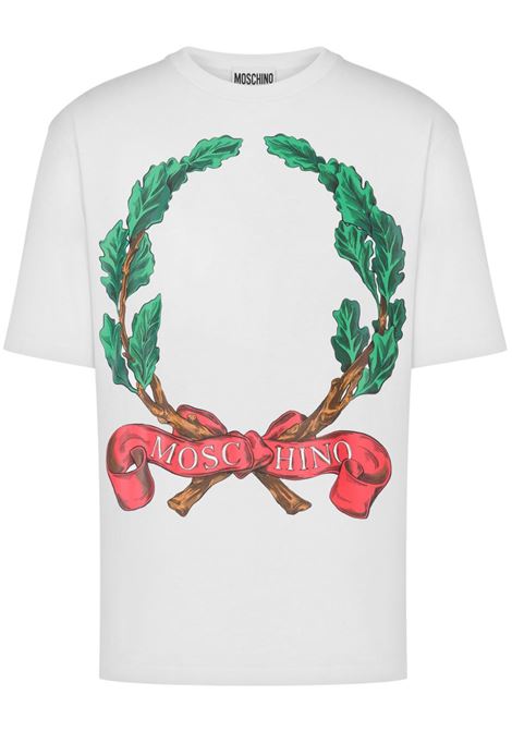 maxi laurel crown logo t-shirt man white MOSCHINO | 251ZZ072102411001