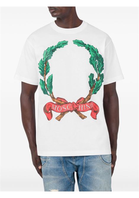 maxi laurel crown logo t-shirt man white MOSCHINO | 251ZZ072102411001