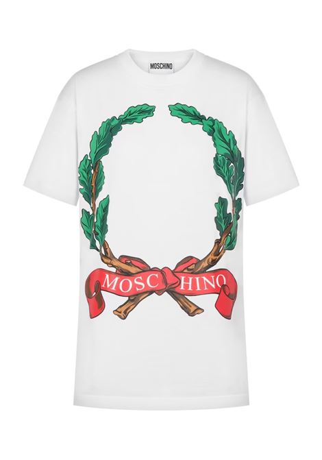 maxi laurel crown logo t-shirt man white MOSCHINO | 251ZZ072102411001