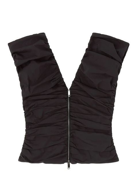 top stretch cotton ruched donna nero GANNI | A1040071099