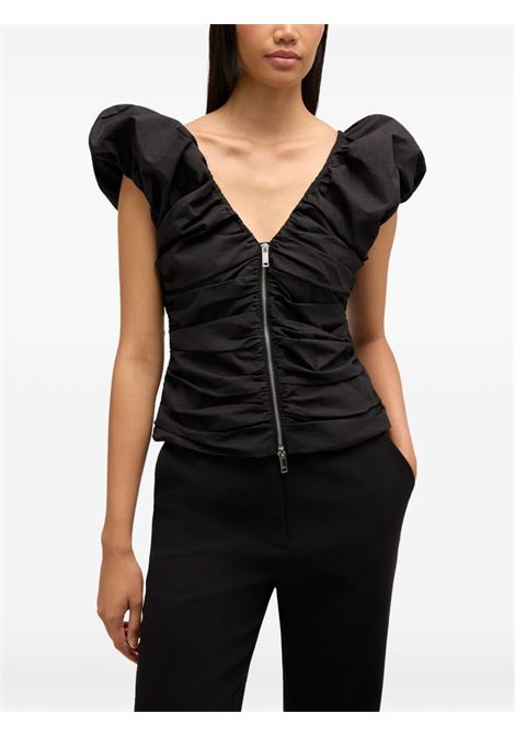 top stretch cotton ruched donna nero GANNI | A1040071099