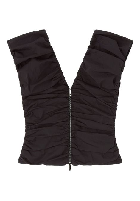 top stretch cotton ruched donna nero GANNI | A1040071099