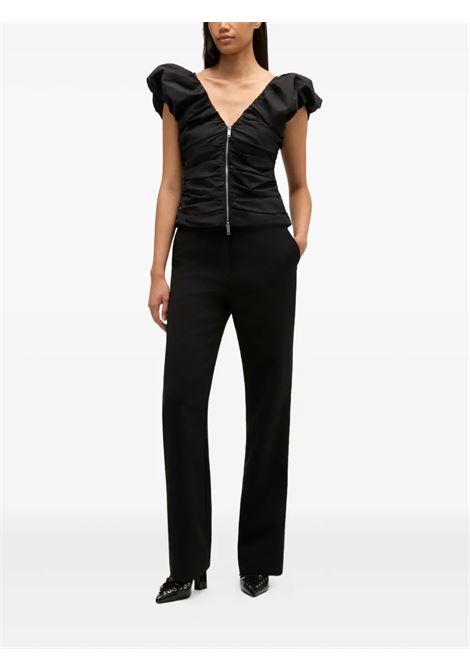 stretch cotton ruched top woman black GANNI | A1040071099