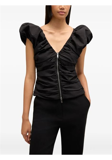 stretch cotton ruched top woman black GANNI | A1040071099