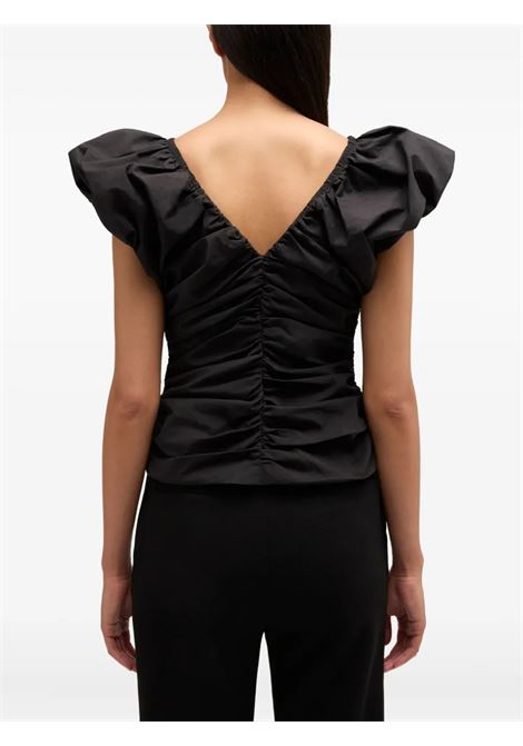 stretch cotton ruched top woman black GANNI | A1040071099
