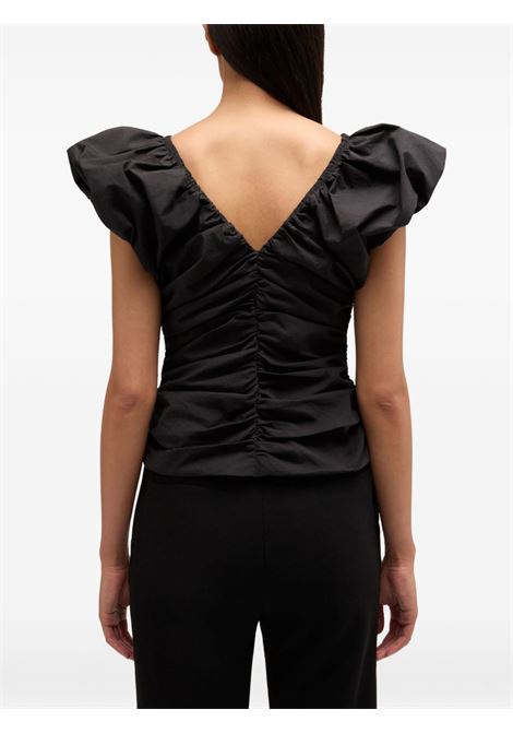 top stretch cotton ruched donna nero GANNI | A1040071099