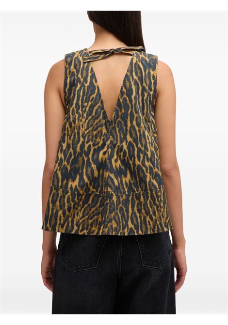 printed stretch a-line top woman khaki GANNI | A1040087894