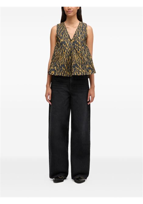 printed stretch a-line top woman khaki GANNI | A1040087894