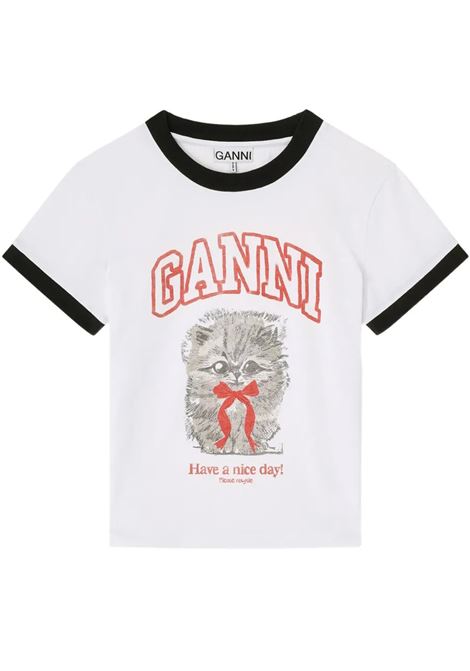 cropped kitty t-shirt woman white GANNI | A1050030151