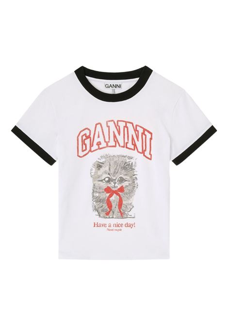 t-shirt cropped kitty donna bianca GANNI | A1050030151