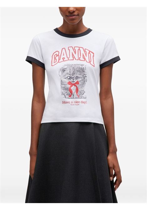 t-shirt cropped kitty donna bianca GANNI | A1050030151