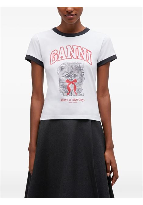 cropped kitty t-shirt woman white GANNI | A1050030151