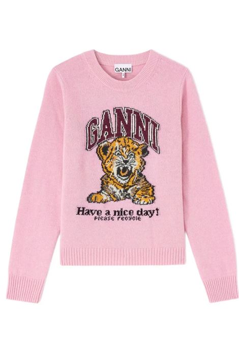graphic wool jumper woman pink GANNI | A1070047868