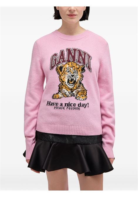 maglione graphic wool donna rosa GANNI | A1070047868