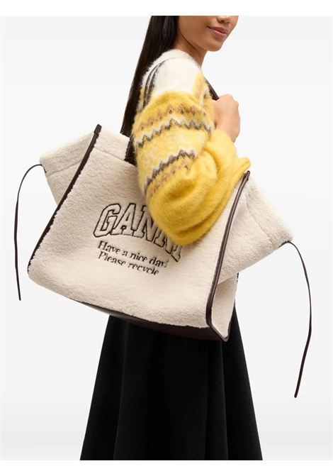 shearling xxl tote bag woman egret GANNI | B2110033135