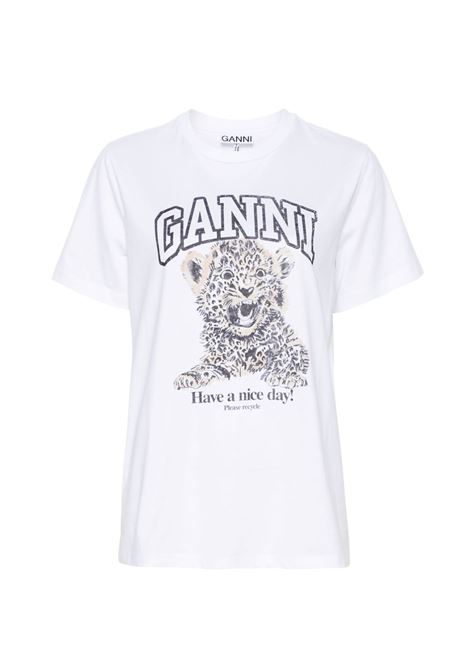 leopard relaxed fit t-shirt woman white GANNI | T4124943