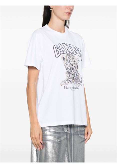 leopard relaxed fit t-shirt woman white GANNI | T4124943