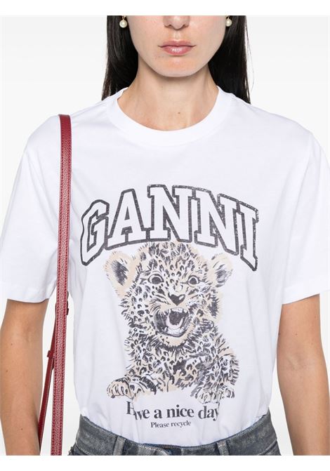 leopard relaxed fit t-shirt woman white GANNI | T4124943