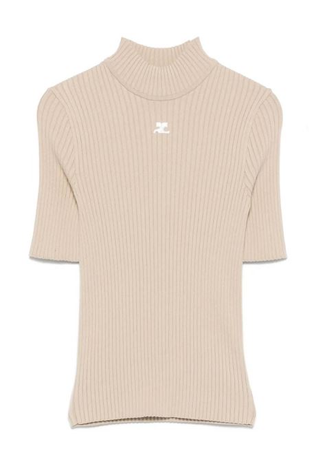 reedition ss rib knit sweater woman cappuccino COURRÈGES | PERMPU026FI00011054