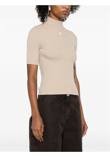 reedition ss rib knit sweater woman cappuccino COURRÈGES | PERMPU026FI00011054
