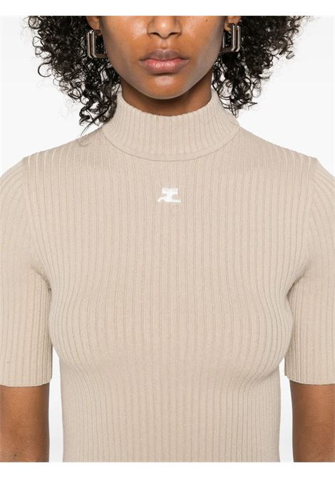 reedition ss rib knit sweater woman cappuccino COURRÈGES | PERMPU026FI00011054
